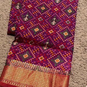 Purple Pochampally Ikkat handloom Soft silk Sari